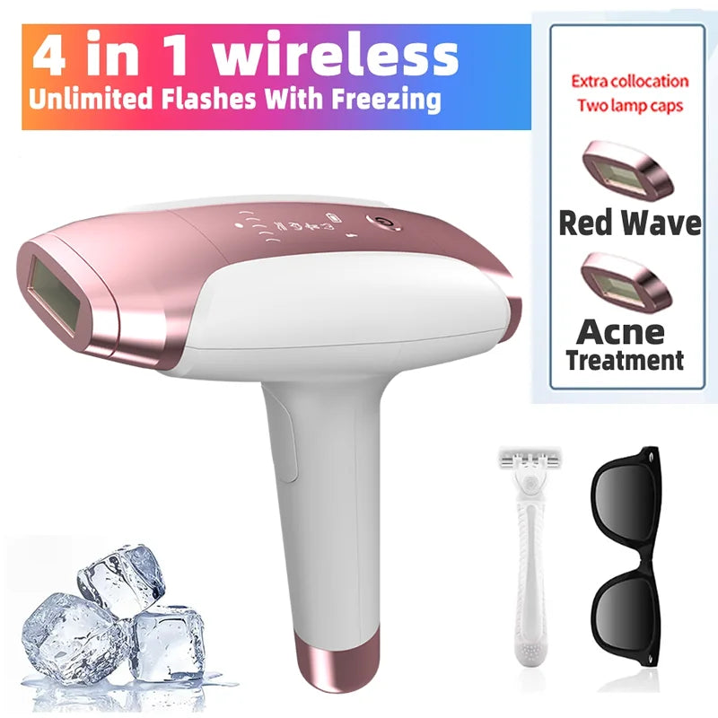 4-in-1 IPL Laser Hair Removal Epilator - Permanent Painless Photoepilation Device (Model 881, White)